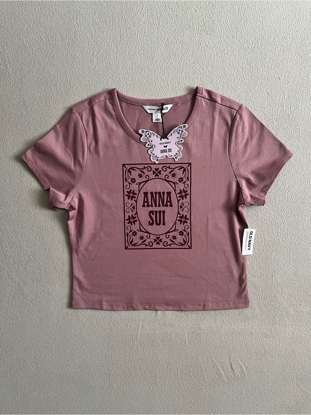 Anna Sui x Old Navy Mauve Logo Crop Tee